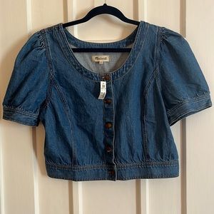 Madewell Denim Puff-Sleeve Crop Top